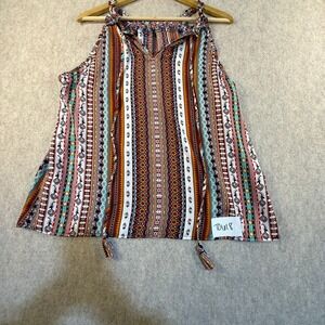 Liverpool Los Angeles Womens Boho Stripe Sleeveless Tassel Tie Blouse Top Medium